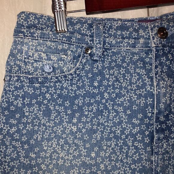 𝑮𝑽 6 Custom Rare Star Print Raw Hem Mom Amanda Blue White Shorts - Picture 3 of 11
